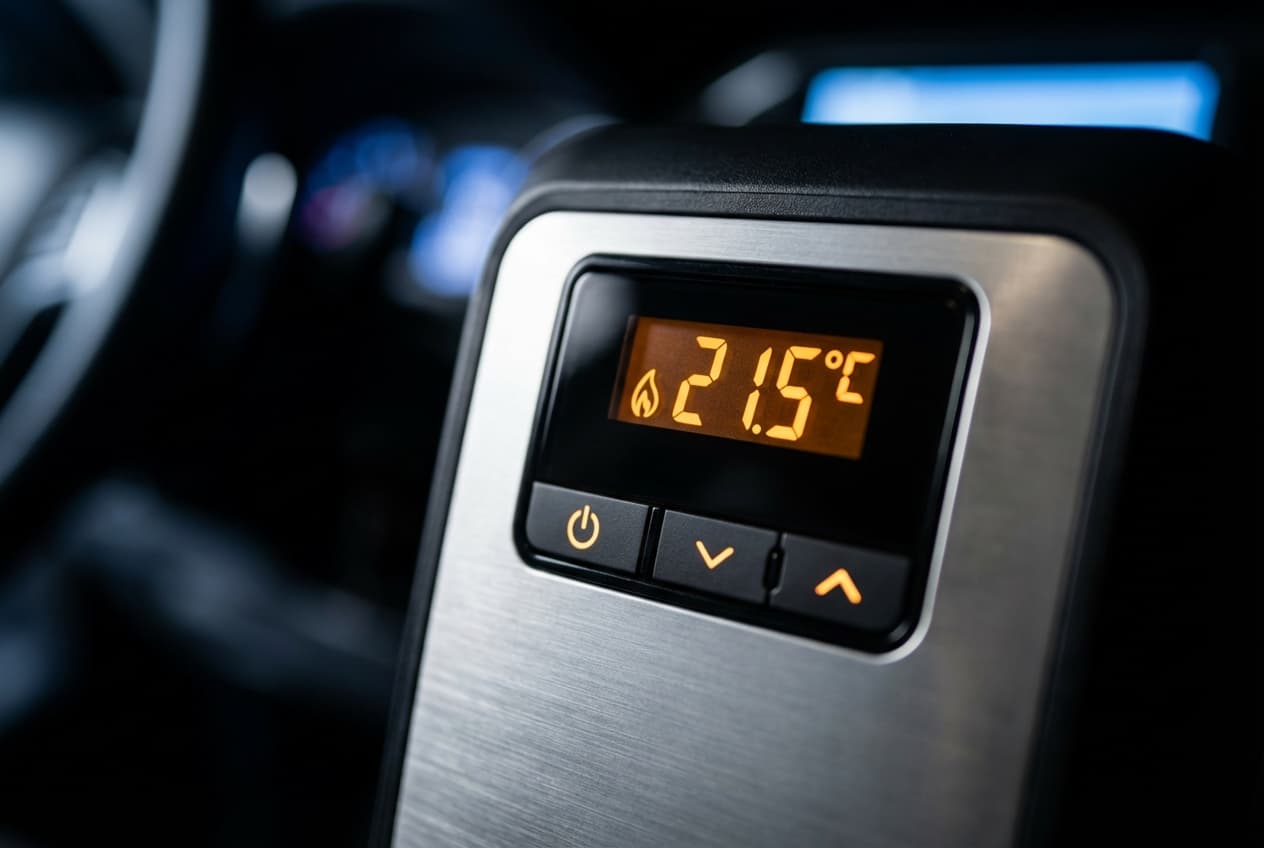 Comment réparer un problème de chauffage gasoil camping car Panneau de contrôle numérique d'un chauffage de camping-car en gros plan